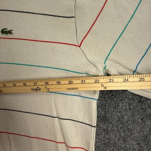 Lacoste Men Sweater Knit Croc Logo Striped Off White Casual Size 4 Medium Adult - Picture 6 of 16